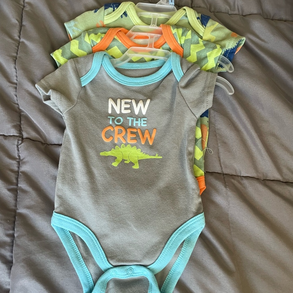Gray and Blue Dinosaur Baby Onesie